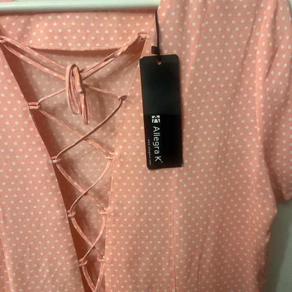 Allegra K Pink and Orange Pleated V-Neck Sundress - Picture 3 of 5